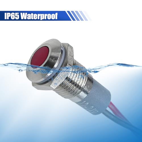 8mm/0.31" Signal Indicator Light, AC/DC 12V-24V Metal Shell Warning Lamps with Wire, Waterproof Panel Mount LED Signal Pilot Lamp, LED Dash Lights for Car Truck Boat Motorcycle (Red) - color: Red