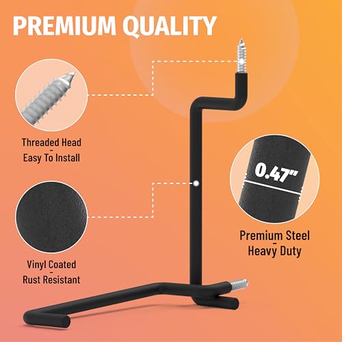 HUHOLE 4 Pack 8.46 Inch Screw in Ladder Hooks for Garage Wall | Utility Hangers with 65 lb Capacity for Ladders, Chairs, Bikes, Hoses, Wheelbarrows and Wall Mount Storage - size: 8.46'' (Width:2'')