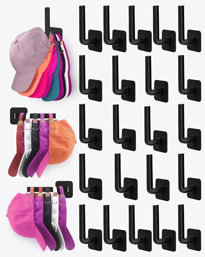 Multi-Purpose Hat Organizer (22-Pack), Strong Adhesive Hat Hooks for Wall, Two Mounting Options, Black - color: Black, style: 22-pack