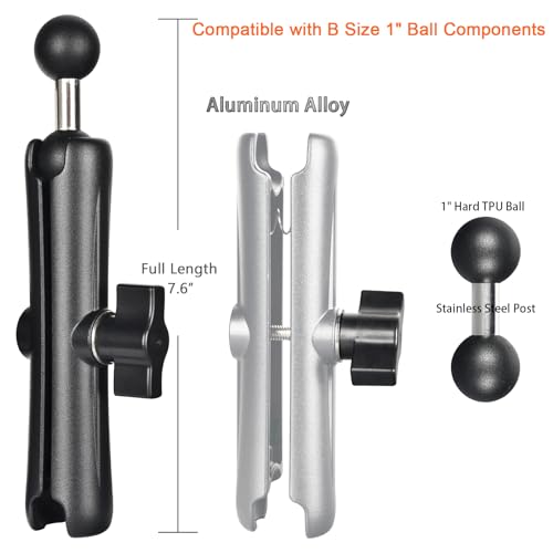 VAUBORTTI 1" Double Socket Arm with Dual Ball Adapter, Aluminum Alloy Extension Arm for RAM B Size, Fits Motorcycle Phone Mount, Tablet Holder, GPS, Fish Finder, Boat,Car,UTV
