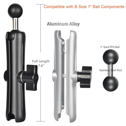 VAUBORTTI 1" Double Socket Arm with Dual Ball Adapter, Aluminum Alloy Extension Arm for RAM B Size, Fits Motorcycle Phone Mount, Tablet Holder, GPS, Fish Finder, Boat,Car,UTV