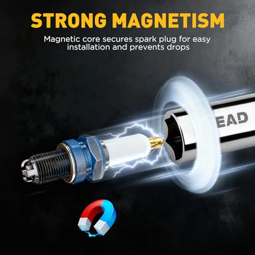 5/8" Swivel Magnetic Spark Plug Socket, 3/8" Drive x 12" Total Length, Thin Wall Spark Plug Removal Tool, 360 Degree Swivel, Enhanced Magnetic, 6-Point Design, Cr-V Steel - size: 5/8" x 12"