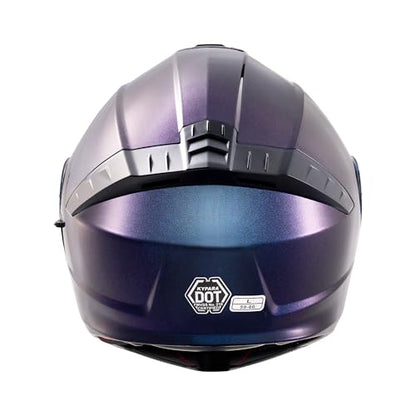 KYPARA Motorcycle Dual Visor Flip up Modular Full Face Helmet with DOT Certification of Impressionism - style: BlueChameleon
