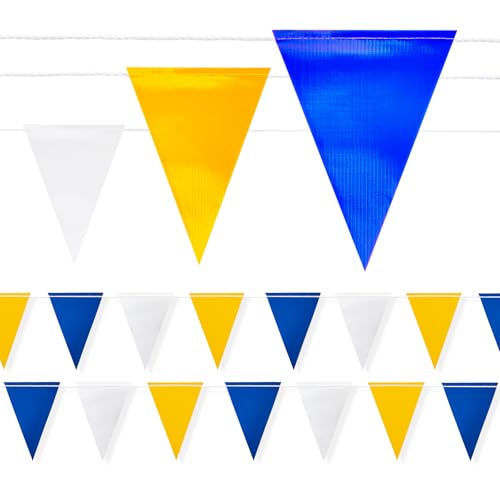 Safety Warning Pennant Banner Flags – Multipurpose OSHA High Visibility Colored Triangle Flags for Roadwork, Party and Hazard Areas(BLUE+WHITE+YELLOW,45pcs,105FT) - color: BLUE+WHITE+YELLOW, size: 45pcs,105FT