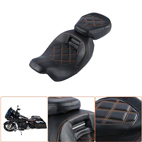 Low-Profile Driver Seat Pillion Leather Passenger Pad Seat Fit for Harley Street Glide Road Glide Road King Ultra Limited 2009-2023 - color: Seat Orange