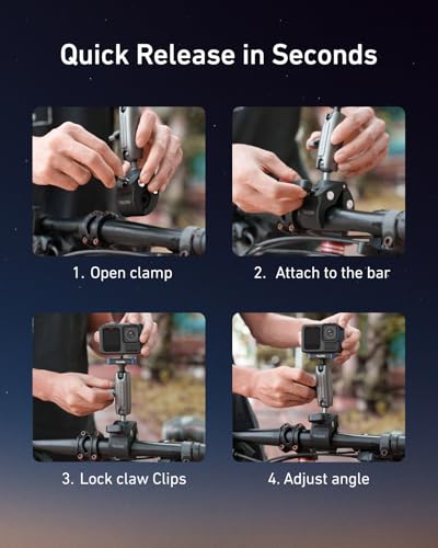 TELESIN Super Clamp Mount | Bike Handlebar Mount for Hero 13 | Power Suction Magnetic Design | 360° Rotation Ball Head | Fits 9-38mm Handlebar for Bike/Bicycle/Motorcycle
