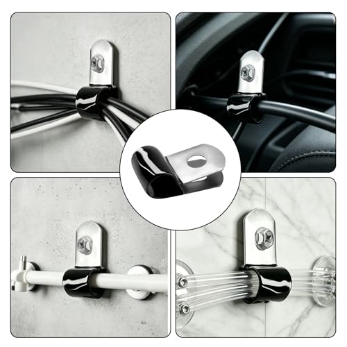 Brake Line Clips 20PCS, 8mm Rubber Coated with 20 Screws (19mm) for 3/16 Inch Tube Hose, Durable Cable Clamps for Automotive Use, Insulated Metal Brake Line Clamp, Secure Hold, Easy Install