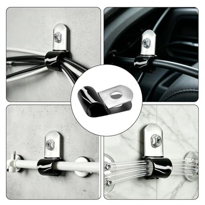 Brake Line Clips 20PCS, 8mm Rubber Coated with 20 Screws (19mm) for 3/16 Inch Tube Hose, Durable Cable Clamps for Automotive Use, Insulated Metal Brake Line Clamp, Secure Hold, Easy Install