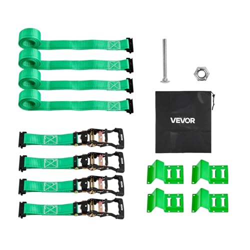 VEVOR Wheel Chock Tie-Down Kit, Chock-Style Trailer Strap, Car Kit with Buckle, Break Strength 4380 lbs & Working Load 1460 lbs Motorcycle Tie-Down System E-Hooks for ATVs, UTVs - style: Chock-Style with 4 sets