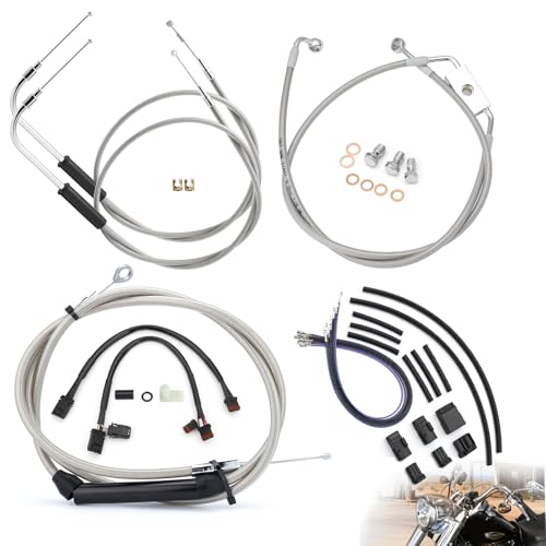 14" Ape Hanger Dyna Cables Kit Handlebar Extensions for 2012-2017 Street Fat Bob/Low Rider/Super Sport Wide Glide/Switchback with ABS & Single Front Disc (Chrome) - color: Chrome, size: 14 Inch