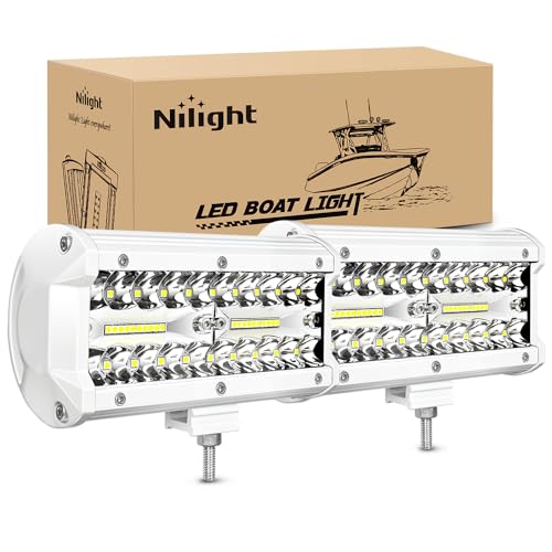 Nilight Marine LED Light Pods Navigation Lights 2PCS 6.5 Inch White Spot Flood Combo Ponton Boat Deck Dock Lighting for Night Fishing T-top Stern Yacht Port Sailboat Trucks Tractors - color: 2Pcs White Shell with White Light, size: Led Pods