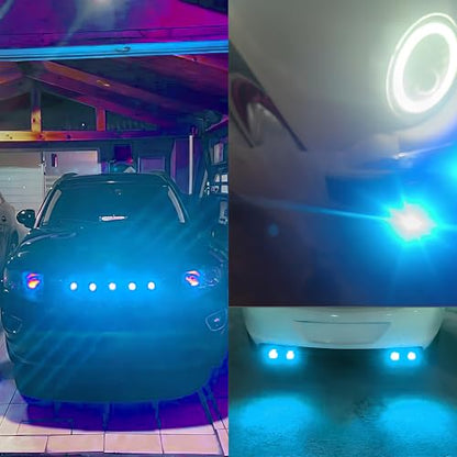 4Pcs 23mm DC 12V Black shell Eagle Eye Cob LED Car Fog DRL Daytime Running Light Backup Reverse Tail Rock Lights Headlights Signal Lamp Small bulb use for car and motorcycle (Ice blue) - color: Ice blue