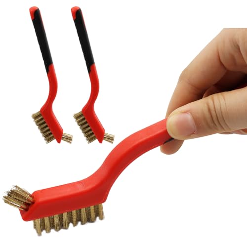3PCS Brass Wire Brush Set,Curved Handle Brush for Cleaning Rust Removal in Holes DIY Enthusiasts - style: Red-Brass