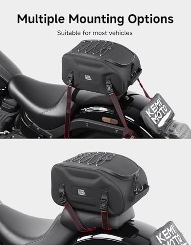 KEMIMOTO Motorcycle Tail Bag, 13L Large Waterproof Motorcycle Seat Bag for Rear Rack, Versatile Storage Saddle Bag with Shoulder Strap and Rain Cover for Commutes and Short Trips