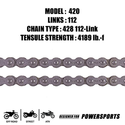 420H Motorcycle Chain+ Chain Breaker,112-Link Heavy Duty Drive Chain - size: 112