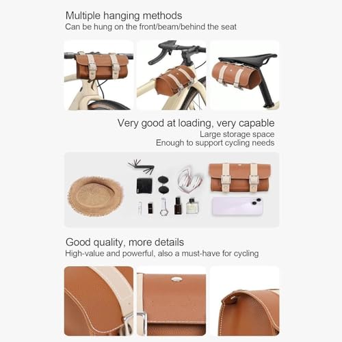 Widely Usage Front Fork Motorcycle Bag - PU Leather Cycling Storage Pouch Carrier, Utility Pack | Riding Accessory For Bike Travel Tools Phone Wallet Waterproof Style Outdoor Usage Utility