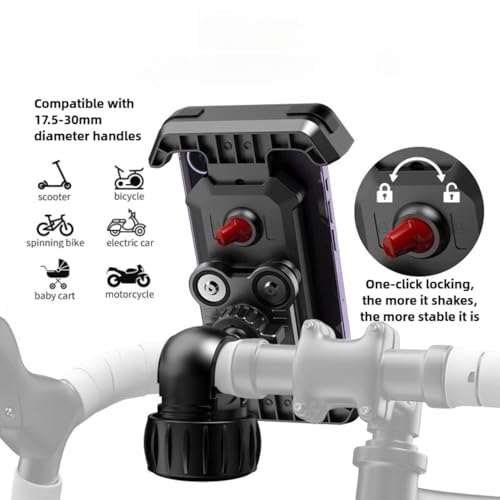 Premium Motorcycle Phone Mount with Anti-Shake Silicone Shock Absorber, 360° Rotation, Four-Corner Protection, One-Click Lock System, Tool-Free Installation for Bikes and Scooters