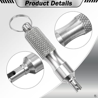 4 PCS Valve Core Removal Tool Keychain, Stainless Steel Tire Valve Stem Tool Portable Valves Core Disassembly and Repair Tools for Bicycle Car Motorcycle Repair Install Accessory