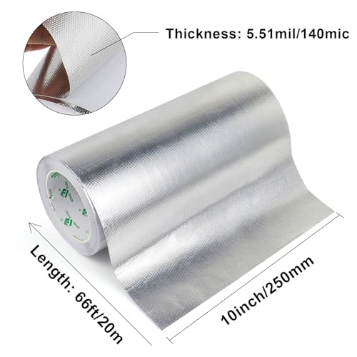 BOMEI PACK Adhesive Aluminum Foil Heat Shield Tape 10inch x 66ft Barrier, Fiberglass Thermal Insulation Reflective Material High Temp Protectionn,1 Pack - size: 10inch x 66ft
