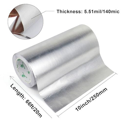 BOMEI PACK Adhesive Aluminum Foil Heat Shield Tape 10inch x 66ft Barrier, Fiberglass Thermal Insulation Reflective Material High Temp Protectionn,1 Pack - size: 10inch x 66ft
