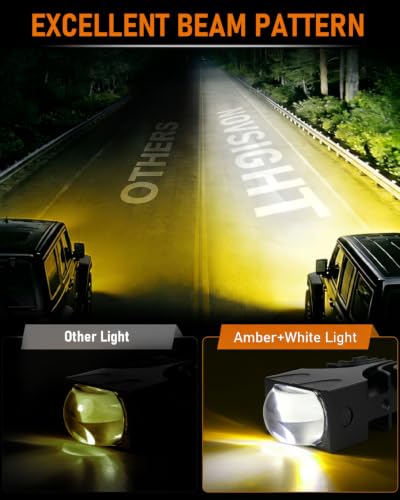 NOVSIGHT LED Grille Projector Driving Light, Motorcycle Dual Color Amber/White 3 Modes Hi/Lo Beam Auxiliary Fog Lights, Mini Off Road Pod Lights for Truck SUV ATV UTV, IP68 Waterproof, Pack of 2