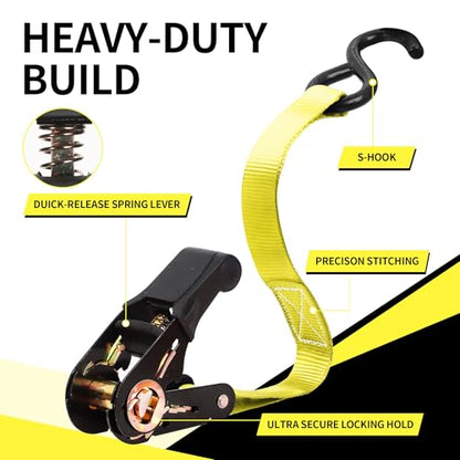Cartman Ratchet Tie Down, 8Pk 15Ft, 500Lbs Load Cap/ 1500Lbs Break Strength, Cargo Straps for Moving Appliances, Lawn Equipment, Motorcycle in a Truck, with Carry Bag - style: 8PK Yellow