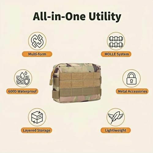 MOLLE Pouch Tactical EDC Utility Bag, Water Resistant 600D Nylon Waist Pack for Men Women, Multi-Functional Tool Organizer with MOLLE Webbing for Hiking Camping Travel Accessories Phone Wallet