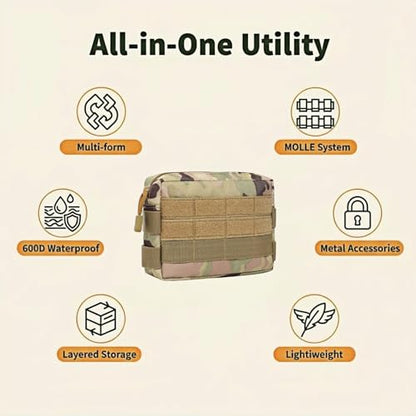 MOLLE Pouch Tactical EDC Utility Bag, Water Resistant 600D Nylon Waist Pack for Men Women, Multi-Functional Tool Organizer with MOLLE Webbing for Hiking Camping Travel Accessories Phone Wallet