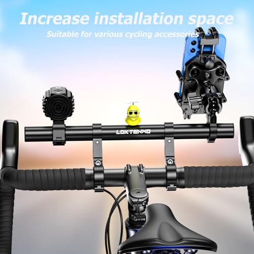 LOKTENWO 11.81" Long Dual Clamp Handlebar Extender, Aluminum Cross Bar Extension for Motorcycle Bike Bicycle Scooter, Fits 0.875/1.0/1.125/1.26" Handlebars for Phone Holder Light GPS Action Camera