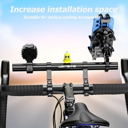 LOKTENWO 11.81" Long Dual Clamp Handlebar Extender, Aluminum Cross Bar Extension for Motorcycle Bike Bicycle Scooter, Fits 0.875/1.0/1.125/1.26" Handlebars for Phone Holder Light GPS Action Camera