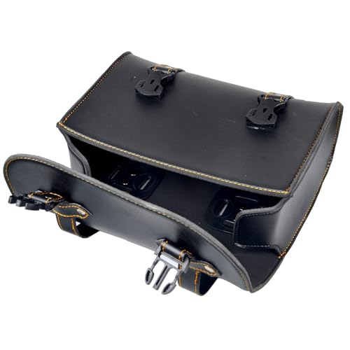 Goldfire Motorcycle Fork Bag Handlebar Tool Pouch Sissy Bar Roll Bags with 2 Extra Strength Straps PU Leather Organizers (Black-yellow Line) - color: Black-yellow line