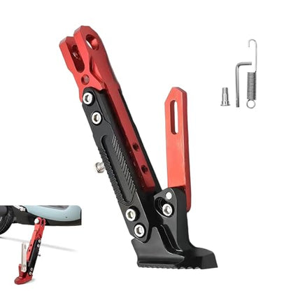 1 PC Motorcycle Kickstand, Height Adjustable CNC Alloy Side Stand with Non-slip Foot, Replacement Tripod Holder, Universal for Scooter Dirt Pit Bike (Red) - color: Red