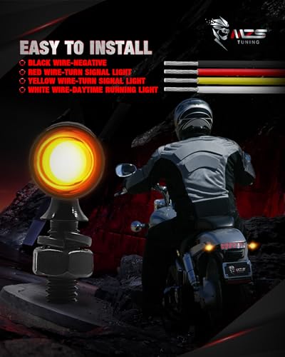 MZS Universal Motorcycle Rear LED Turn Signals, 6/8/10mm Hole Fit, Amber Mini Blinkers, 12V DC Compatible - color: Amber-New, size: Mini Size Rear