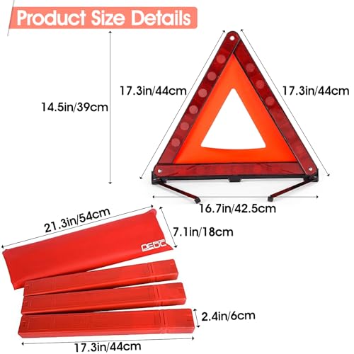 DEDC Car Safety Triangle Warning Kit, Set of 4 Roadside Emergency Kit with Reflective Warning Triangle,Visibility Roadside Vest, LED Road Flares Emergency Lights - size: Safety Kit