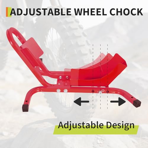 1800 Lb Capacity Heavy Duty Motorcycle Wheel Chock – Dirt Bike Wheel Chocks Adjustable 16"-21" Tire Fit for Cruisers, Dirt Bikes & ATVs, Rust-Resistant Steel Trailer & Garage Mount,Red - color: Red
