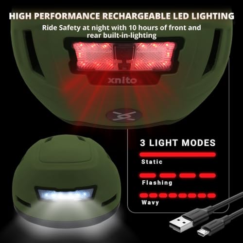 XNITO Bike Helmet with LED Lights - Urban Bicycle Helmet for Adults, Men & Women - CPSC & NTA-8776 Dual Certified - Class 3 E-Bikes, Scooters, Onewheel, Commuter, Mountain - color: Moss, size: Medium