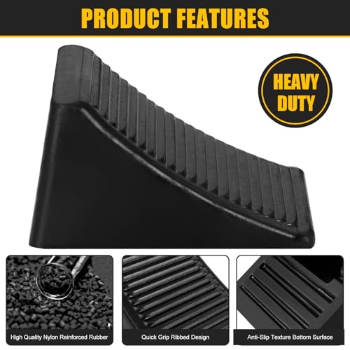 2 Pack Heavy Duty Wheel Chocks, Solid Rubber RV Wheel Chock for Trailers, Black Tire Chocks for Cars, Truck,Travel Trailers, Camper and ATV, 6.5" x 3.6" x 3.7" - color: 2 Pack