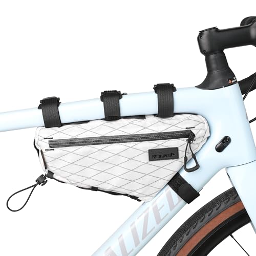 Rhinowalk Bike Triangle Frame Bag 1.7L, Waterproof Tool & Gear Bag with YKK Zippers, Cable Port & Pump Holder, Slim Fit – White - color: White, 1.7L
