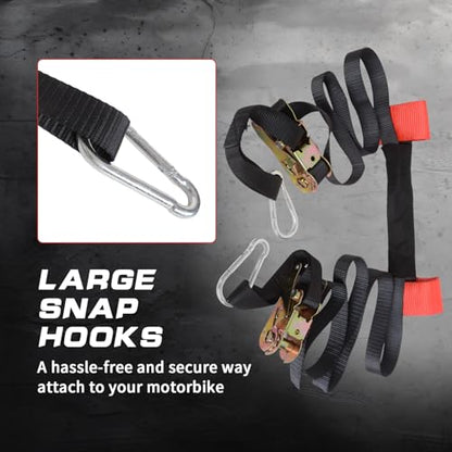 MOTO4U Motorcycle Handlebar Tie Down Straps with Ratchets and Snap Hooks,Heavy Duty Motorcycle Dirt Bike Handlebar Tie Down Strap with Ratchets Front Handle Tie Down in Red