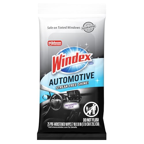 Windex Auto Wipes for Car Windows, Mirrors and Screens, Pre-Moistened Car Cleaner Wipes for Quick Streak-Free Shine, Guaranteed Safe-for Tinted Windows and Electronics, 25 count (Pack of 12) - size: 25 Count (Pack of 12)