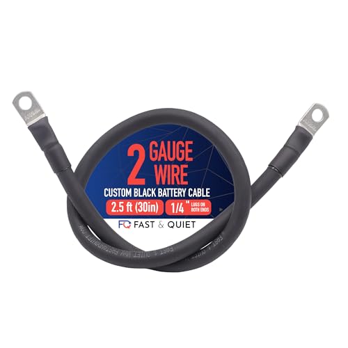 2 AWG Battery Cable with Battery Terminals, Pure Copper Wire, Automotive, Solar Power Inverter, Welding, Golf Cart, Lawn Mower, Motorcycle (Black Wire, 2.5 FT (30 in), 1/4" Lugs on Both Ends, 1pc) - color: Black, size: 2.5 FT 1/4" Lugs