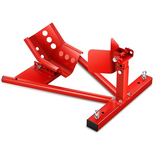 Magshion Motorcycle Wheel Chock, Heavy Duty Motorcycle Stand Front Wheel for 15" to 21" Tires, Wheel Cradle Holder with Car Mount Hook and Bolt-On Option for Trailer or Garage, Red