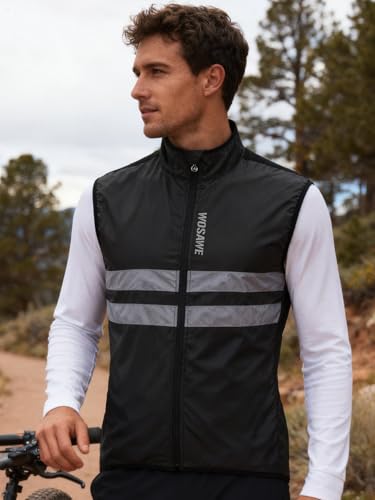 WOSAWE Men's High Visibility Cycling Wind Jacket Water Resistance Reflective Windbreaker - color: Black Vest 205, size: Medium