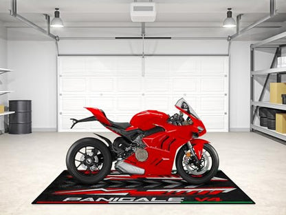 Parking Mat for Panigale V4 Motorcycle Model, Display and Pit Mat, Washable Non-Slip Garage and Showroom Floor Carpet (Size 2: 102 x 47/260 x 120 cm) - size: 3'3" x 7'3" (Oblong)