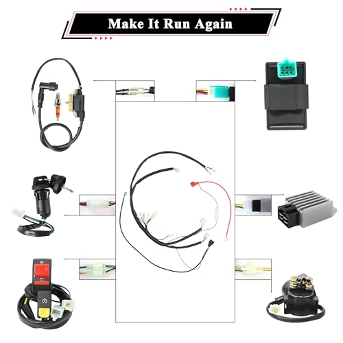 50cc Dirt Bike Wiring Harness Complete Kit with Half Wave Regulator A7TJC Spark Plug for 49cc 50cc 70cc 90cc 110cc 125cc Chinese Dirt Pit Bike with 4-Stroke Engine - style: ZMBWH004YBJ