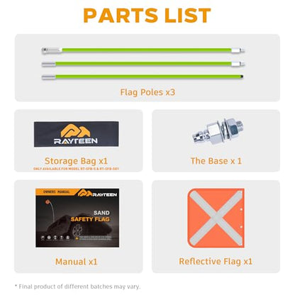Green Off-Road Safety Whip Flag - Heavy Duty Orange Flag with Reflective Stripes & Gray Pole for ATV, UTV, Dune Buggy, Can be 3.3', 6.6' or 10' - color: Green