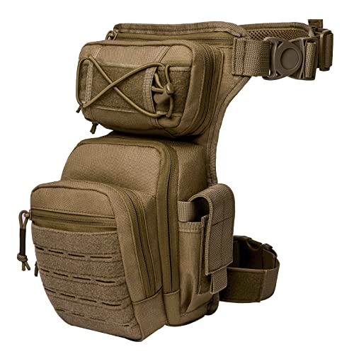 Drop Leg Bag for Men Women Military Tactical Thigh Pack Pouch Multifunctional Tactical Package Outdoor Hiking Thigh Bag - color: Coyote Brown