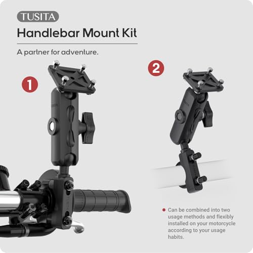 TUSITA Motorcycle GPS Mount Handlebar Brake Clutch Reservoir Compatible with Garmin Montana, Zumo XT GPS -, Double Socket Arm - B Size Medium - size: B Size Medium