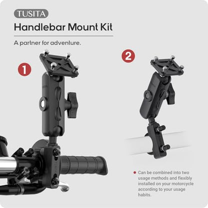 TUSITA Motorcycle GPS Mount Handlebar Brake Clutch Reservoir Compatible with Garmin Montana, Zumo XT GPS -, Double Socket Arm - B Size Medium - size: B Size Medium