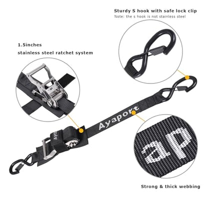Ayaport Boat Tie Down Straps to Trailer (Stainless Steel Ratchet) 5 Feet, 4400lbs Break Strength Heavy Duty Ratchet Boats Straps, Boat Transom Trailer Accessories for Boating Safety - size: 1.5" x 5' -Stainless